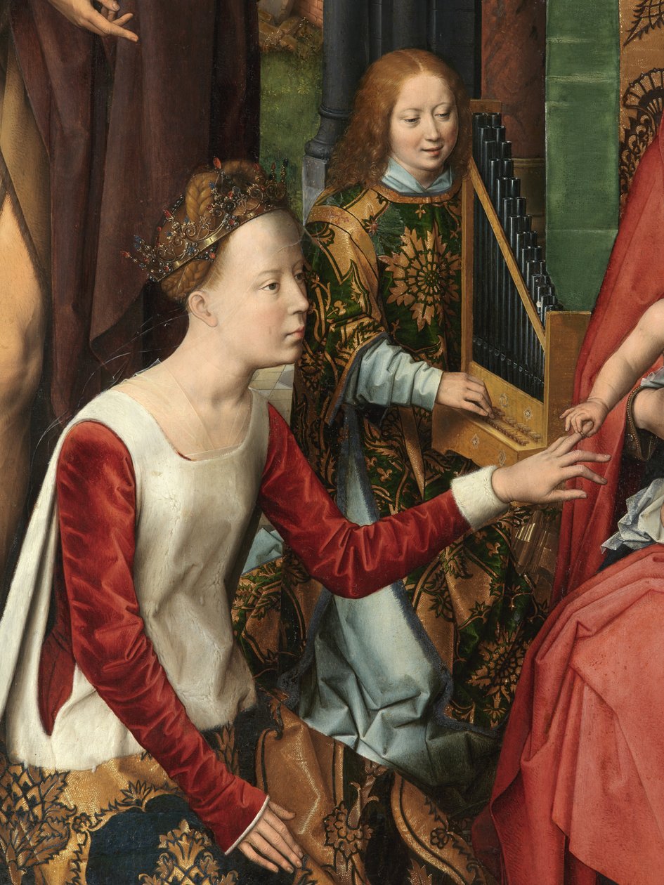 Szent Katalin, Keresztelő Szent János és Szent János evangélista triptichonjának központi táblájának részlete alkotó: Hans Memling