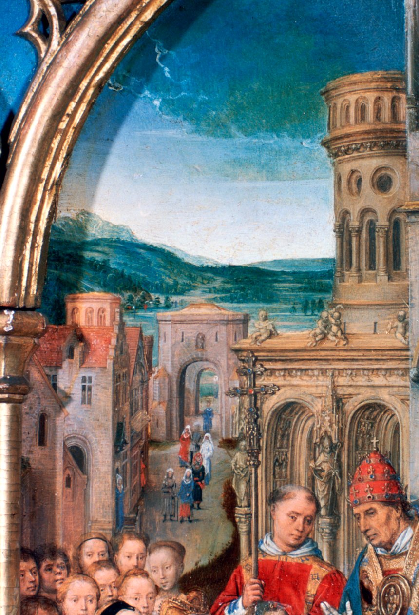 Szent Orsolya-szentély, Érkezés Rómába, részlet, 1489 alkotó: Hans Memling