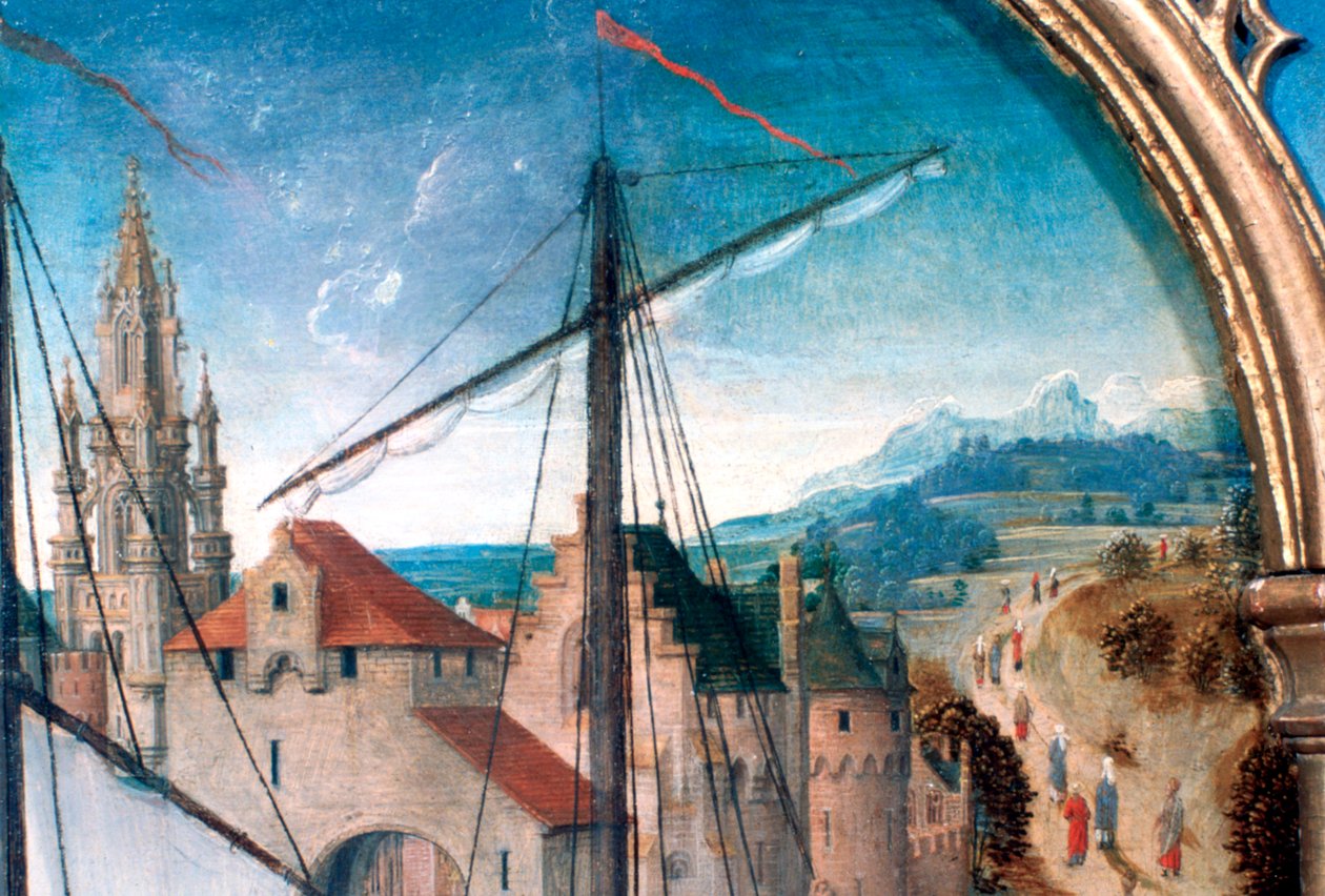 Szent Orsolya-szentély, Indulás Bázelből, Részlet, 1489 alkotó: Hans Memling
