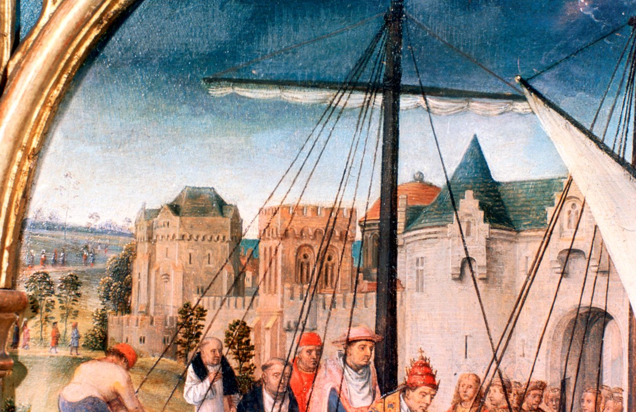 Szent Orsolya-szentély, Indulás Bázelből, Részlet, 1489 alkotó: Hans Memling