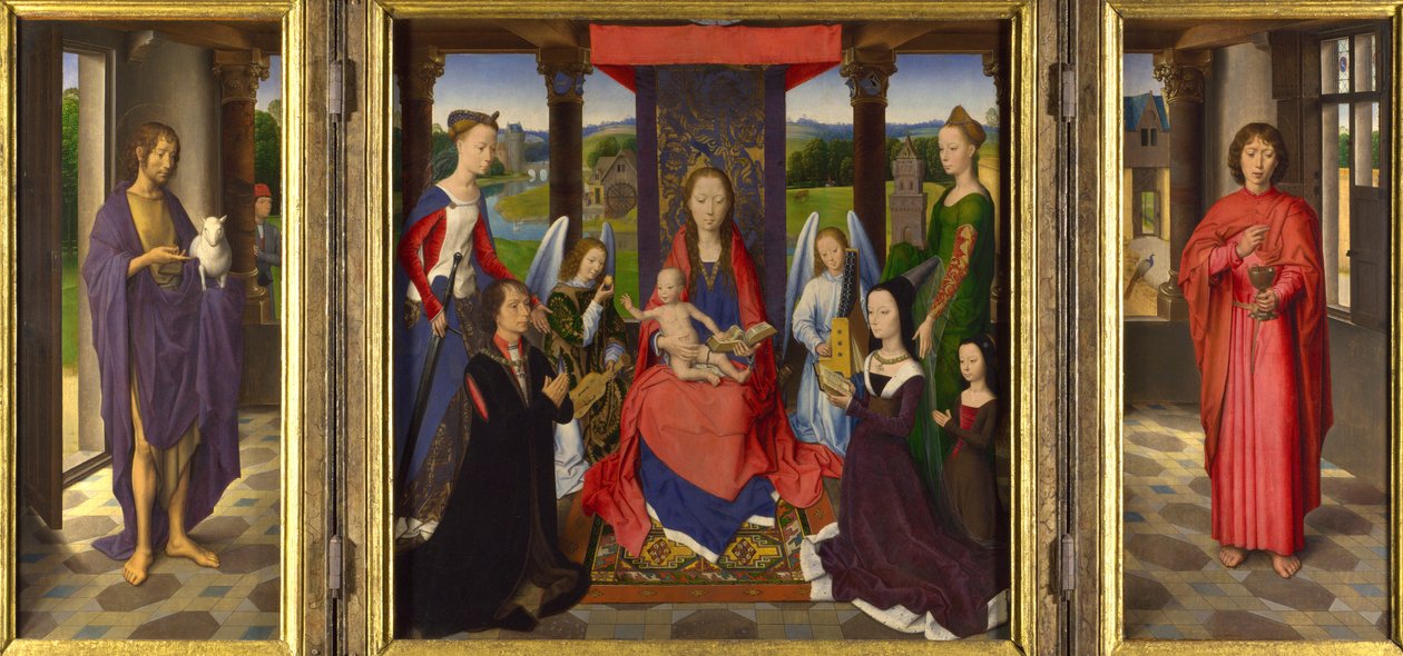 A Szűzanya és gyermeke szentekkel és adományozókkal alkotó: Hans Memling