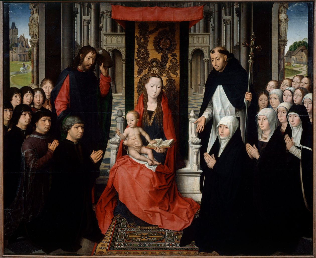 A szűz és a gyermek Szent Jakab és Szent Dominika között adományozókat bemutató vagy Jacques Floreins szűze. Hans Memling (1435-1494) festménye (ec.flam.) 15. század V. 1,3x1,6 m alkotó: Hans Memling
