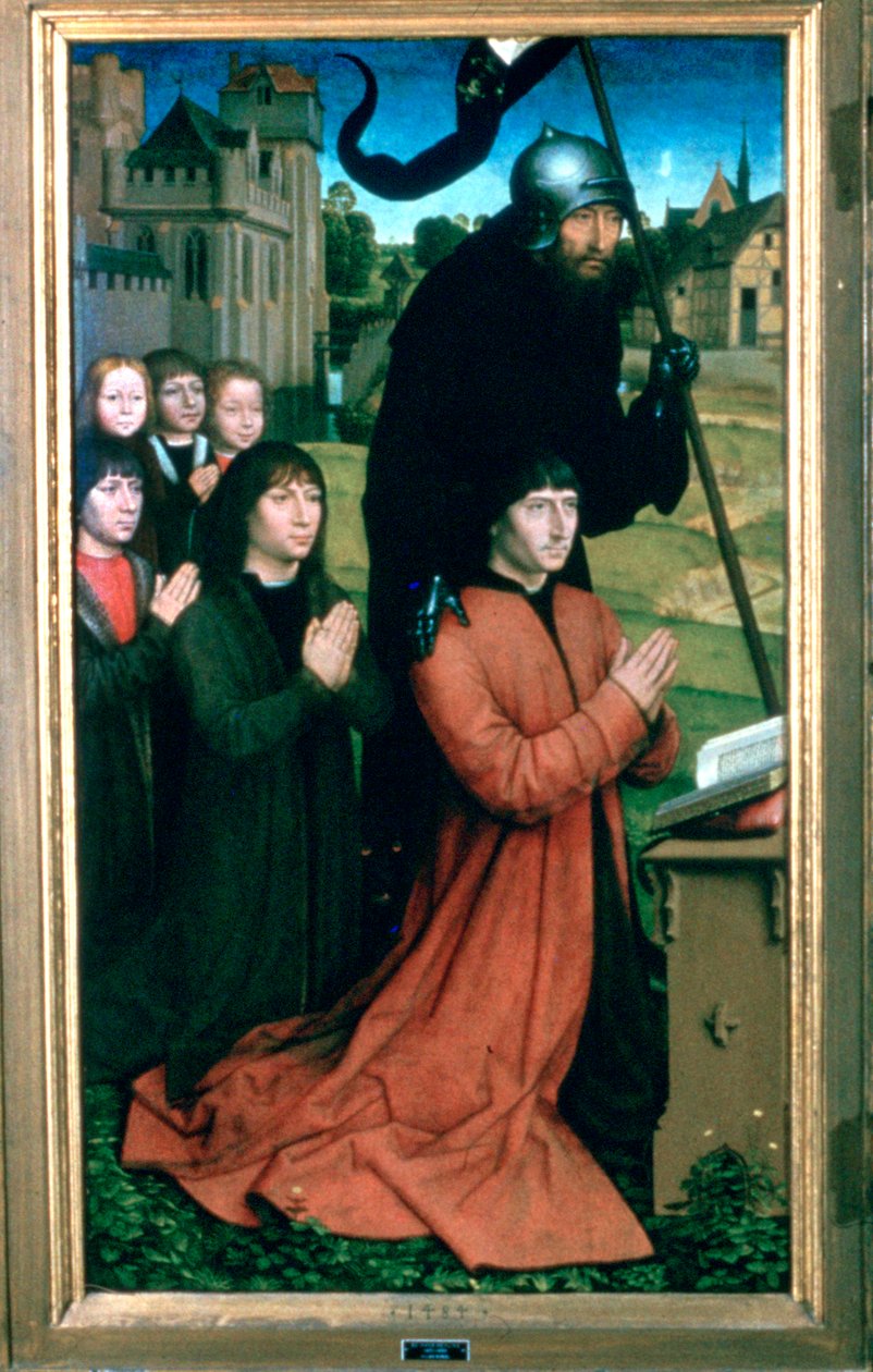 Moreel család triptichonja, részlet, 1484 alkotó: Hans Memling