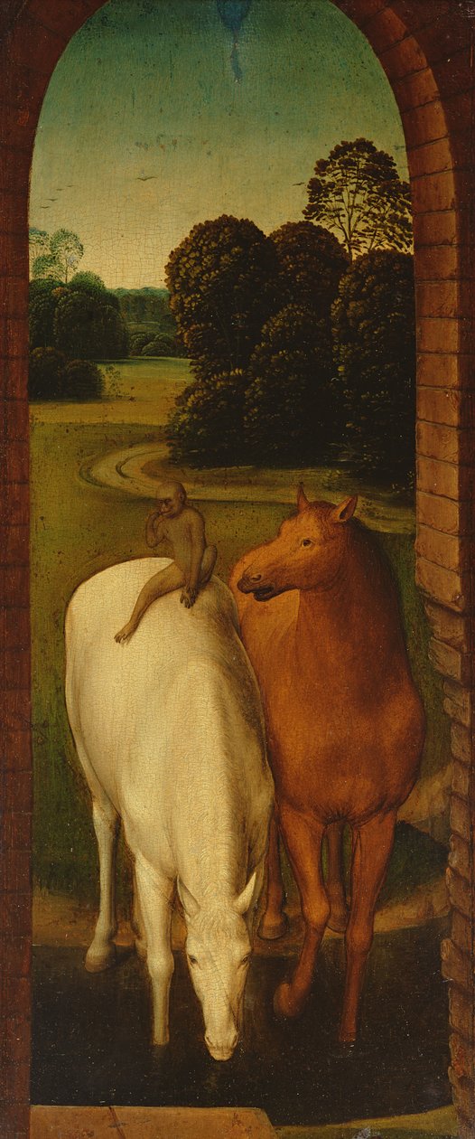 Két ló egy tájban alkotó: Hans Memling