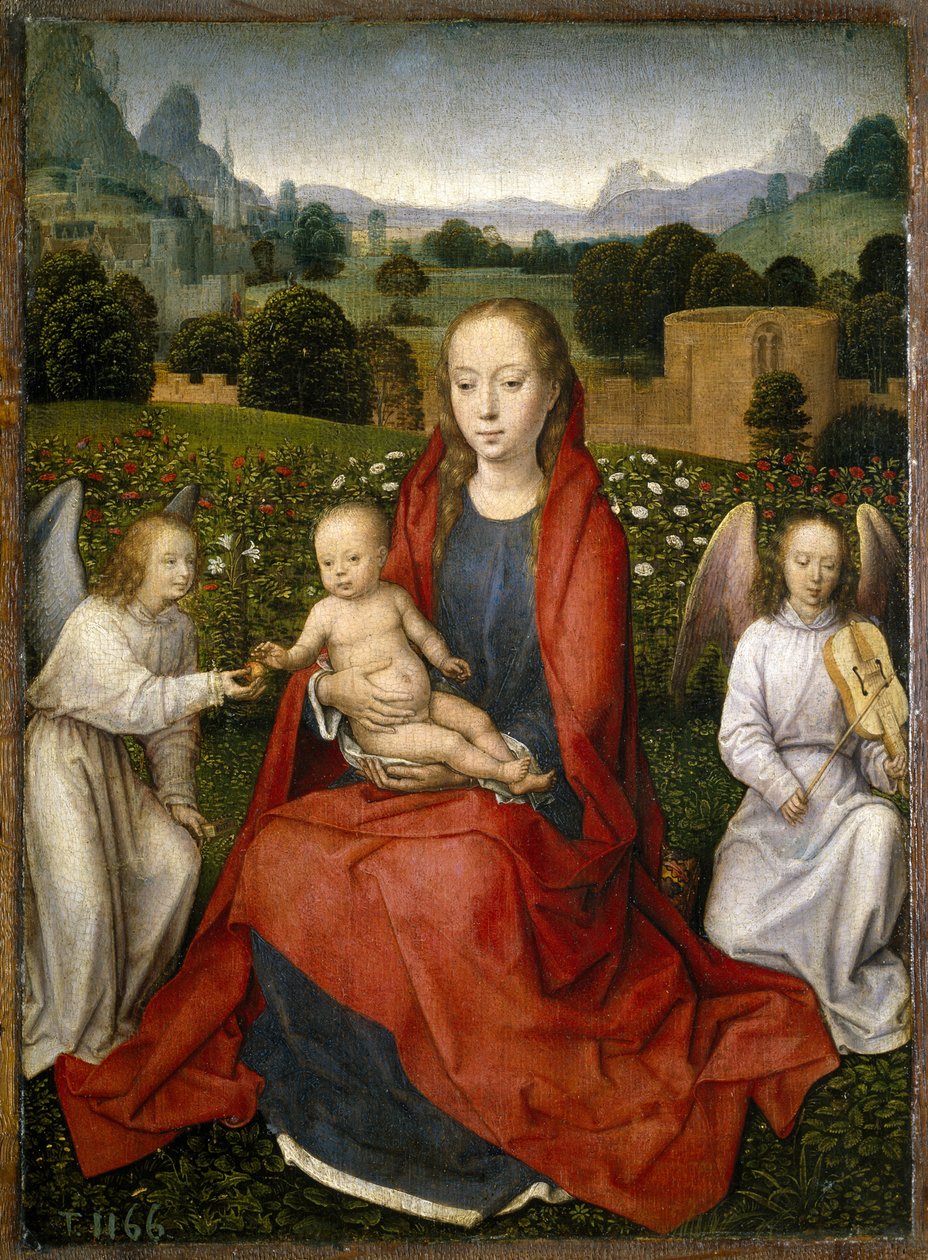 Szűz és gyermek és két angyal, 1480-1490 alkotó: Hans Memling