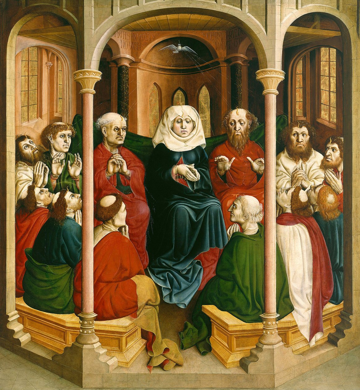 A Szentlélek leszállása Pünkösd. A Wurzach-oltár szárnyai, 1437 alkotó: Hans Multscher