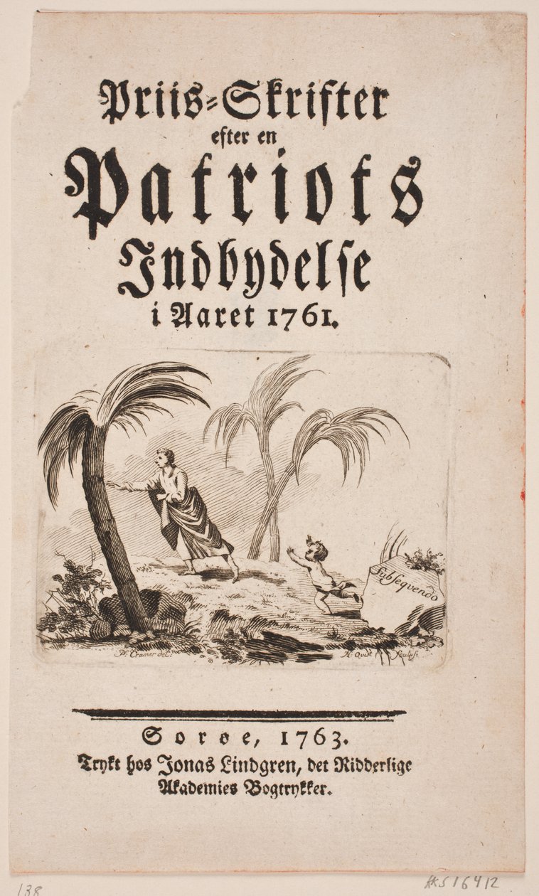 Címlap matricával a "Díj-Skrifter hazafi meghívása után 1761-ben" alkotó: Hans Quist