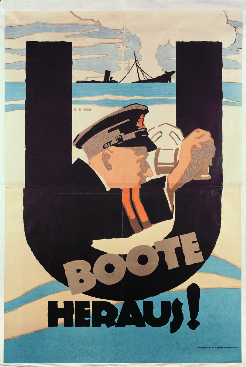 Német első világháborús poszter, U BOATS AWAY alkotó: Hans Rudi Erdt
