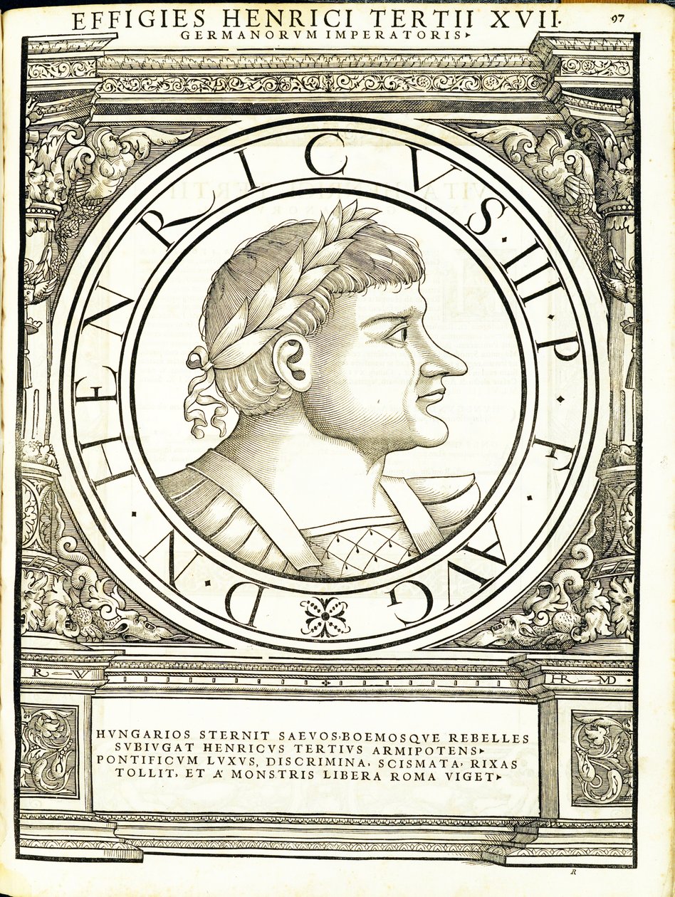 III. Henrik, illusztráció a „Minden kelet és nyugat római császárai” című könyvből, Rudolph Wyssenbach fametszete, nyomta: Andreas Gesner, Zürich alkotó: Hans Rudolf Manuel Deutsch