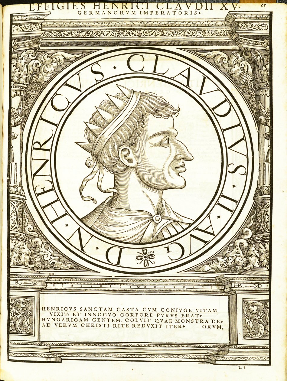 II. Claudus Henrik, Kelet és Nyugat római császárainak illusztrációja az ókori érmék leghitelesebb képeivel, Rudolph Wyssenbach fametszete, nyomta Andreas Gesner, Z alkotó: Hans Rudolf Manuel Deutsch