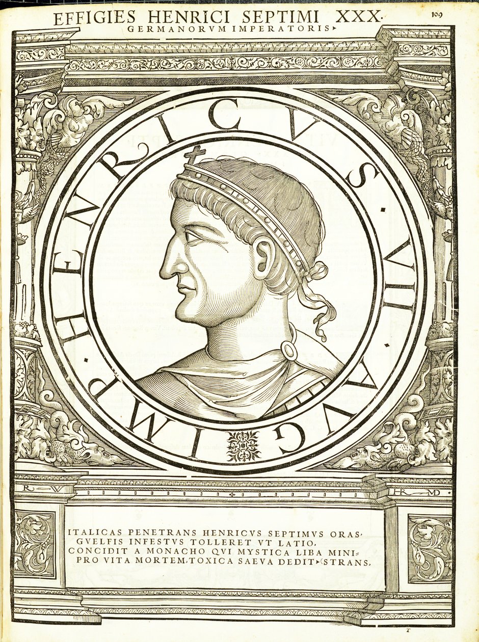 VII. Henrik, illusztráció a „Minden kelet és nyugat római császárai” című könyvből, Rudolph Wyssenbach fametszete, nyomta: Andreas Gesner, Zürich alkotó: Hans Rudolf Manuel Deutsch