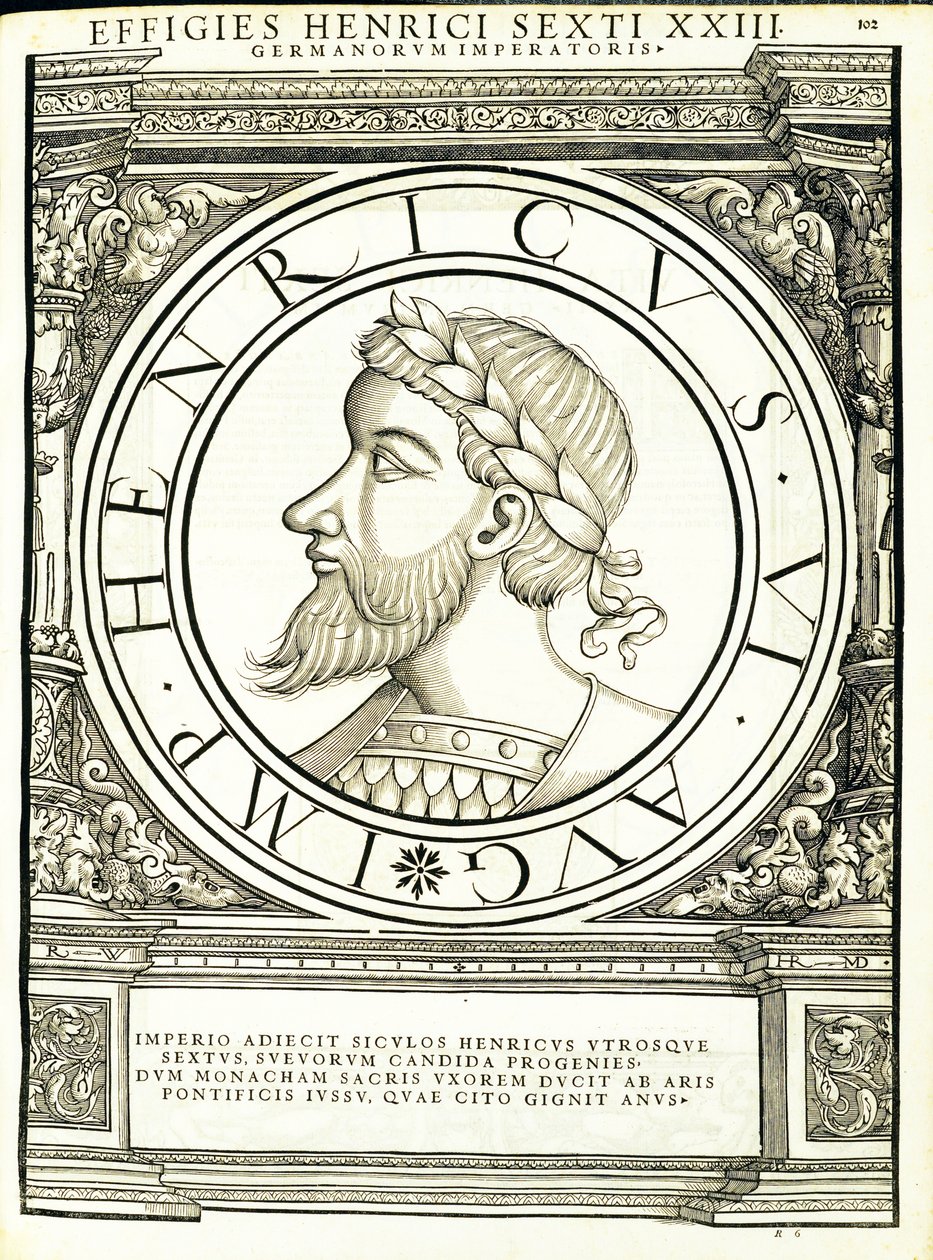 VI. Henrik, illusztráció a keleti és nyugati ókori római császárok leghitelesebb képeiből, Rudolph Wyssenbach fametszete, Andreas Gesner, Zürich, 1 alkotó: Hans Rudolf Manuel Deutsch