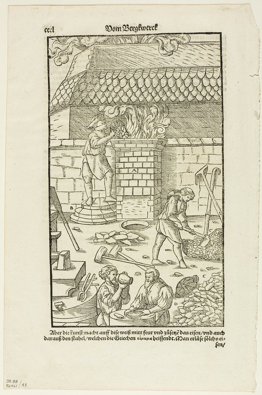CCCL oldal a Vom Bergwerck XII Bücher című könyvből, Agricola, 43. tábla a XVI. századi könyvek fametszeteiből. alkotó: Hans Rudolf Manuel Deutsch