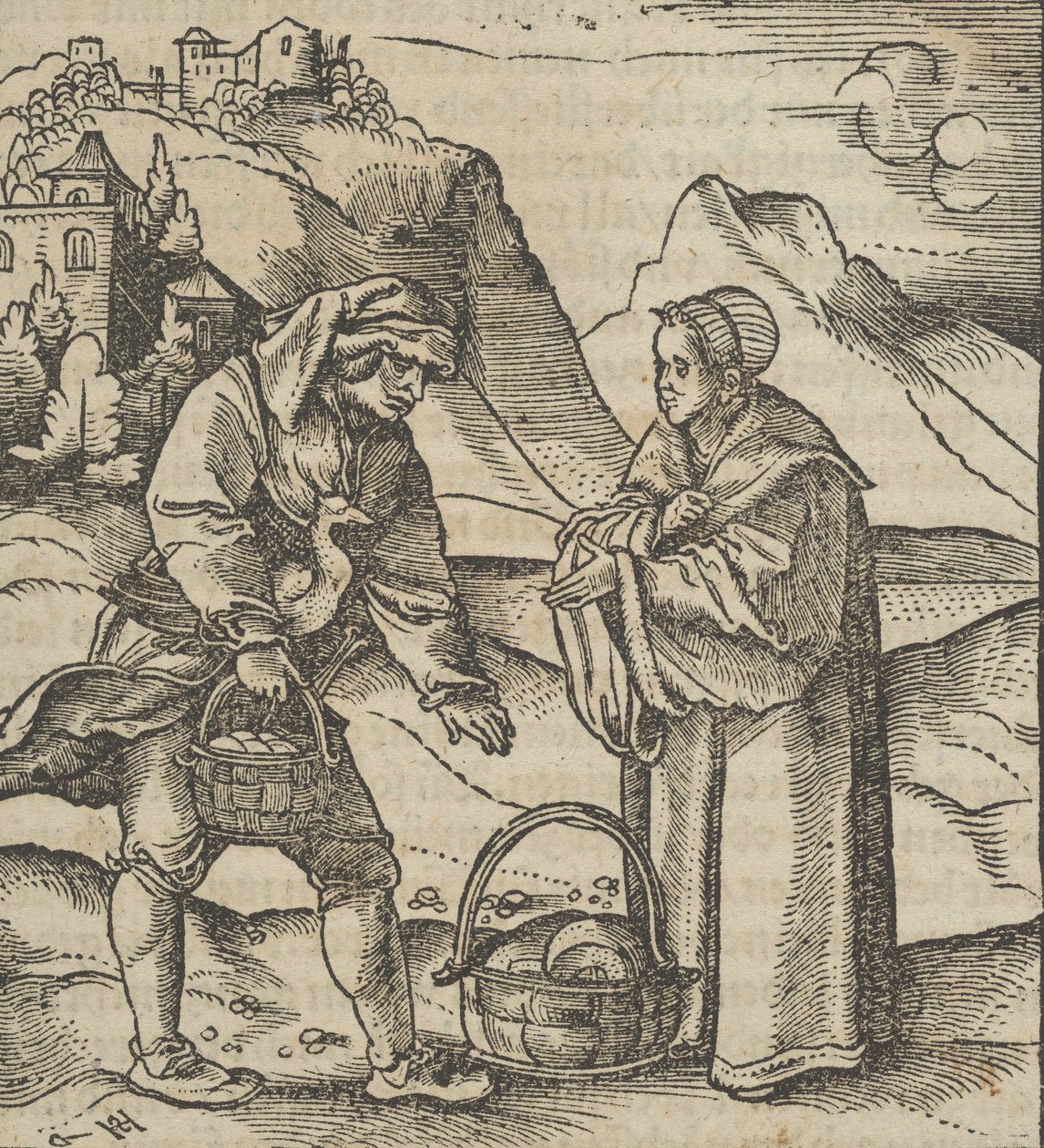 Egy gazda és patrónusa, a Hymmelwagen auff dem, wer wol leben...-ből, 1517. alkotó: Hans Schäufelein the Elder
