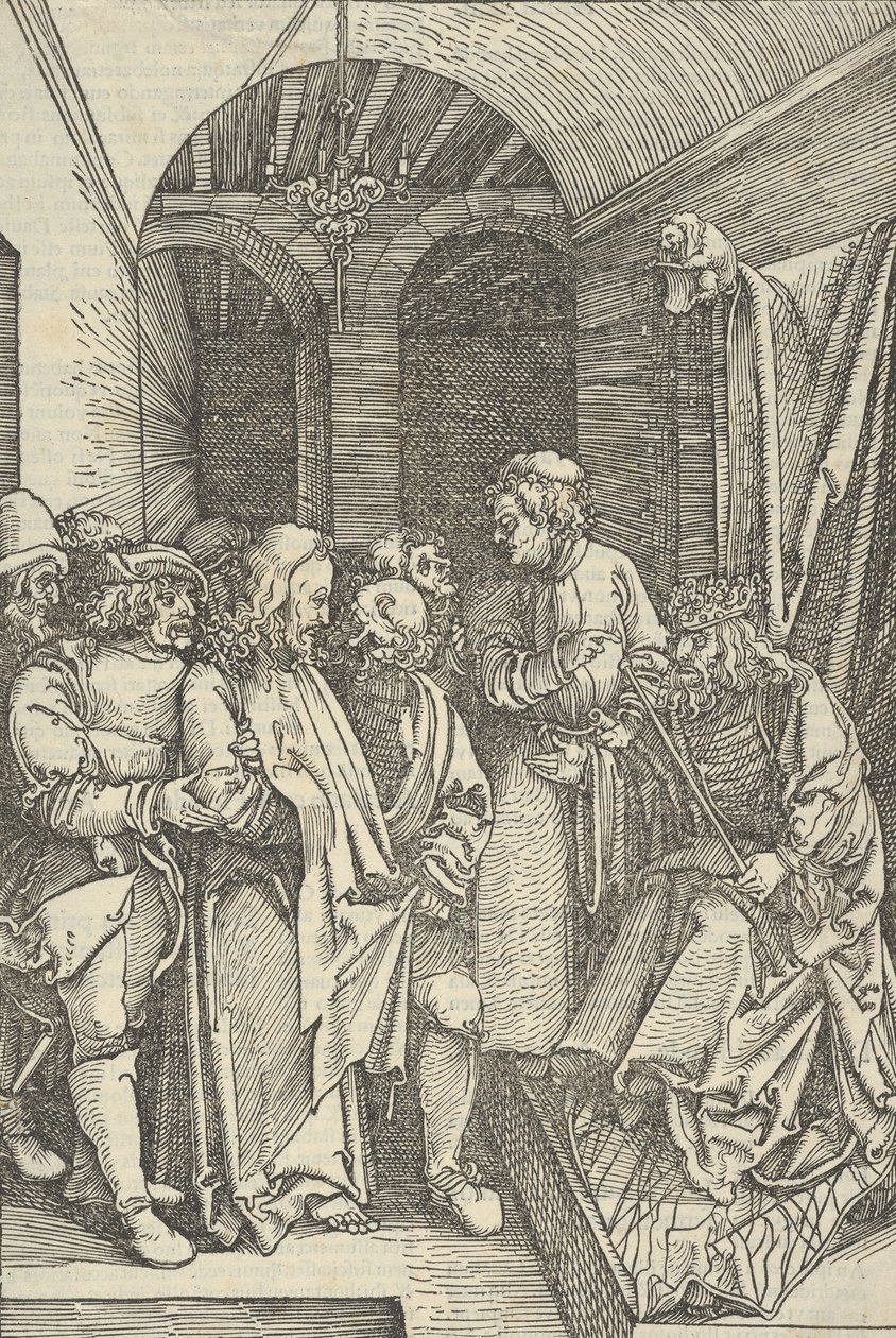 Krisztus Heródes előtt egy teremben, Urunk Jézus Krisztus szenvedésének tükréből, 1507., 1507 alkotó: Hans Schäufelein the Elder