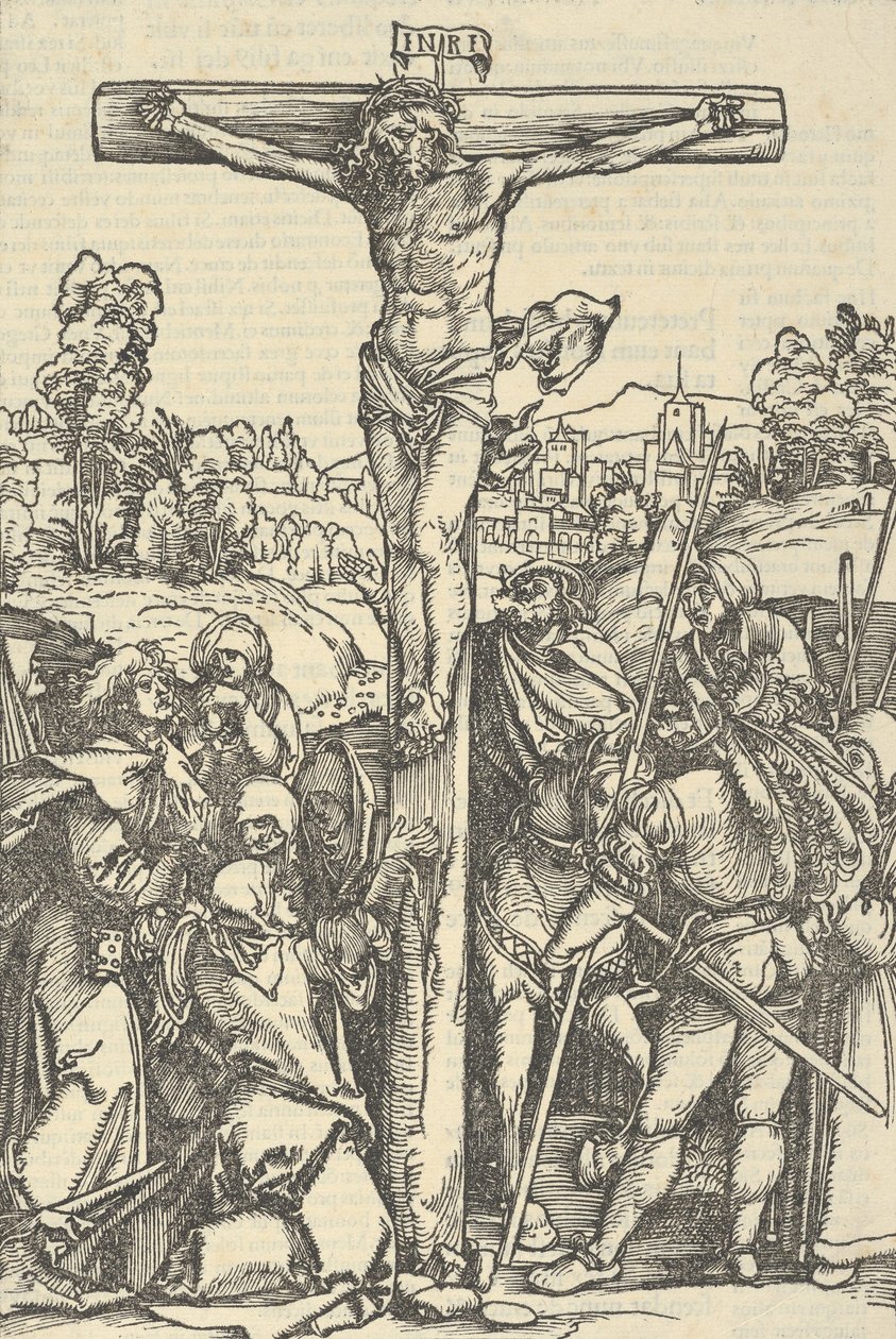 A keresztre feszítés, A Mária rózsafüzér elhatározott kertje, 1505. alkotó: Hans Schäufelein the Elder