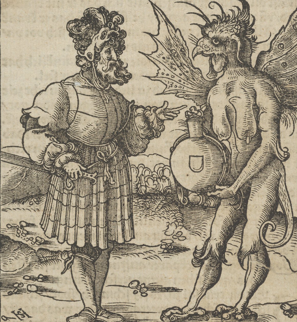 Az ördög mérget kínál a lovagnak, Hymmelwagen auff dem, wer wol leben..., 1517-ből. alkotó: Hans Schäufelein the Elder
