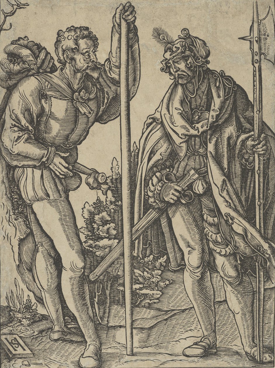Két katona Lándzsával és Alabárddal beszélget, kb. 1515. alkotó: Hans Schäufelein the Elder