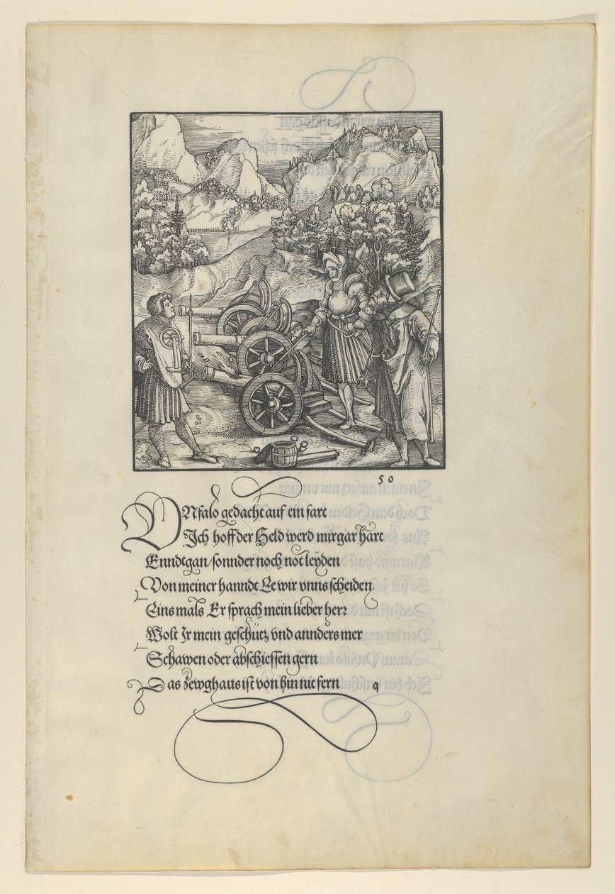 Az Unfalo veszélyezteti Theuerdanckot, Három ágyú robbanását okozza, Theuerdanból..., 1517. alkotó: Hans Schäufelein the Elder