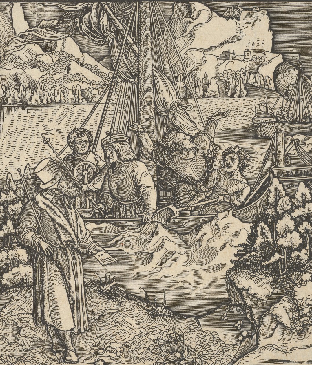 Az Unfalo veszélyezteti Theuerdanck hajóját, Theuerdanckból, 1517. alkotó: Hans Schäufelein the Elder