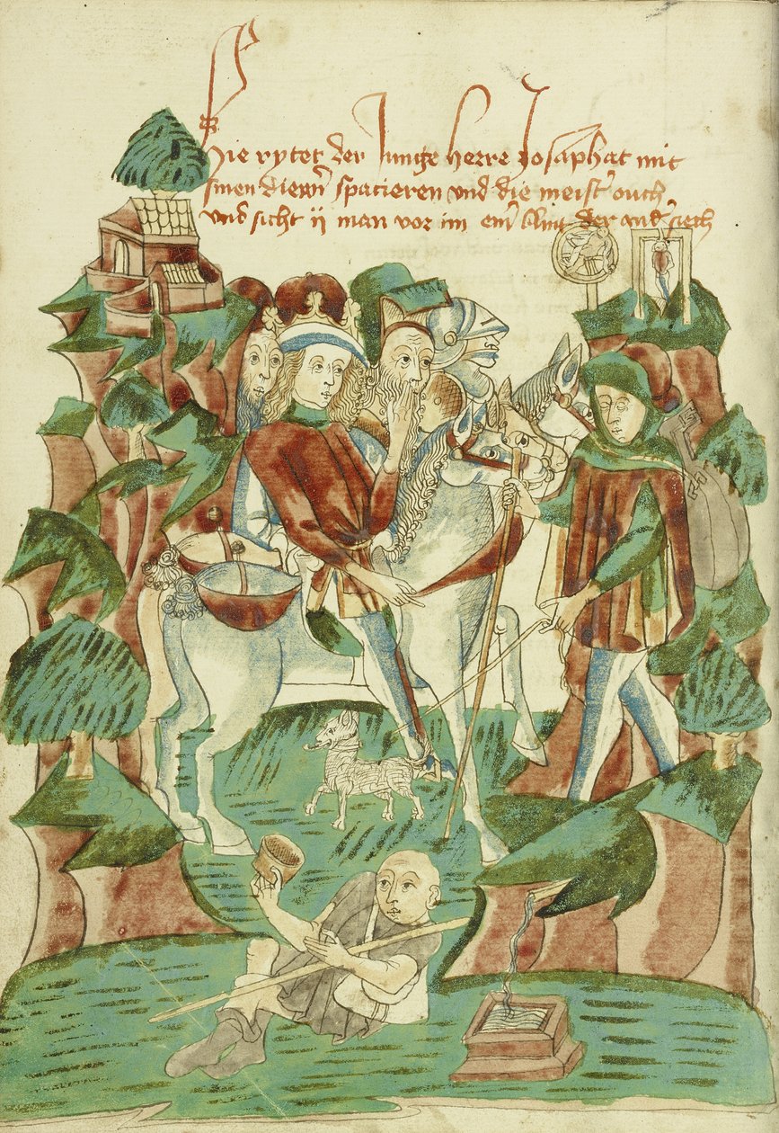 Jozafát találkozása egy vakkal és egy koldussal Ms Ludwig XV 9 fol. 31v, 1469 (tinta, színes tus és tempera, papír) alkotó: Hans Schilling