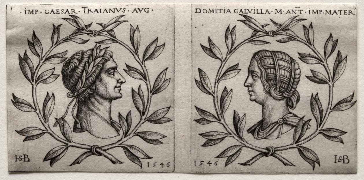 Traianus császár és Domitia Calvilla mellszobra, 1546. alkotó: Hans Sebald Beham