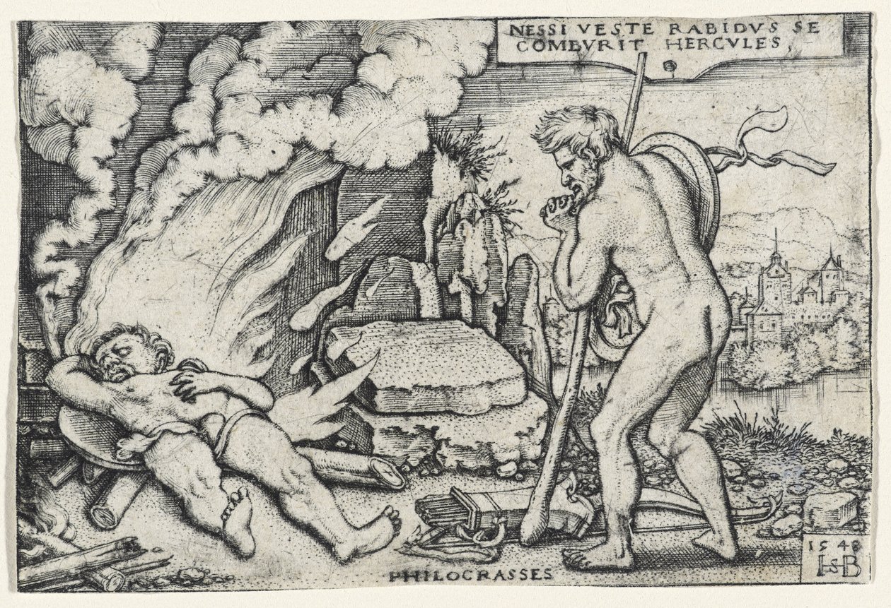 Herkules halála, 1548 (metszet cellulóz táblára fektetett papírra) alkotó: Hans Sebald Beham