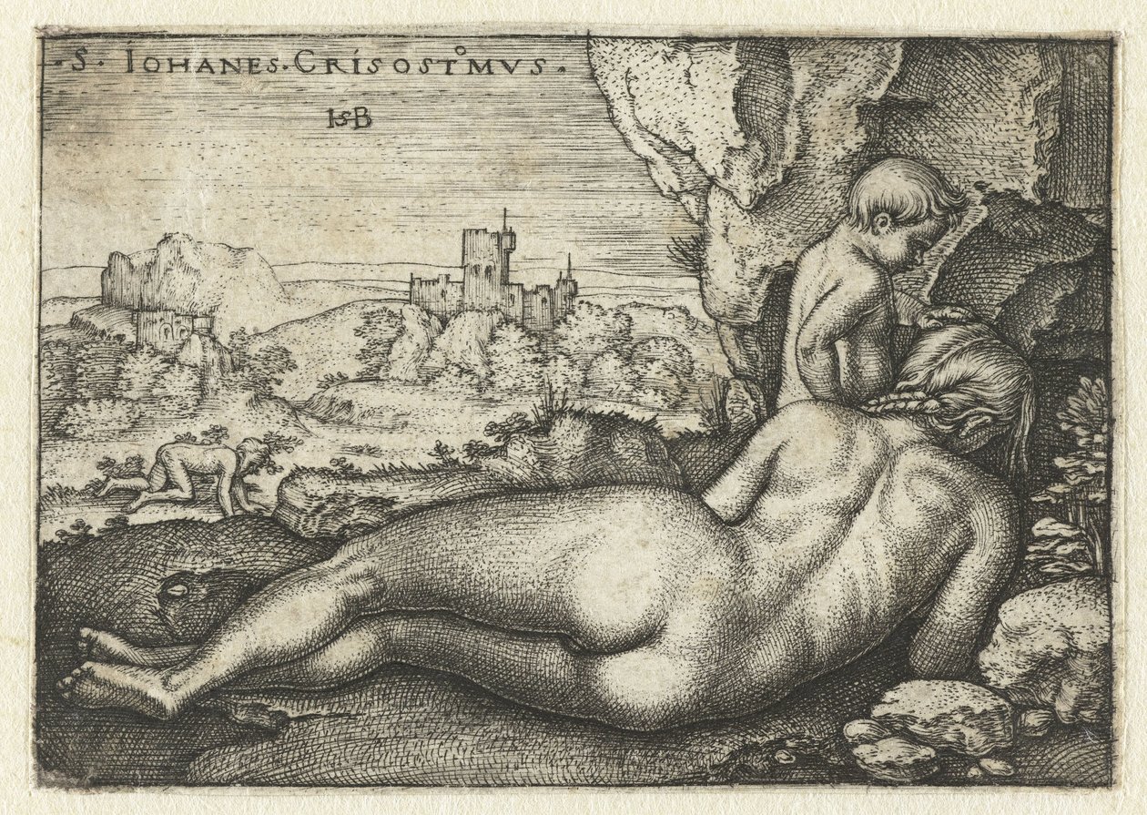 Aranyszájú Szent János remeteként a sivatagban alkotó: Hans Sebald Beham
