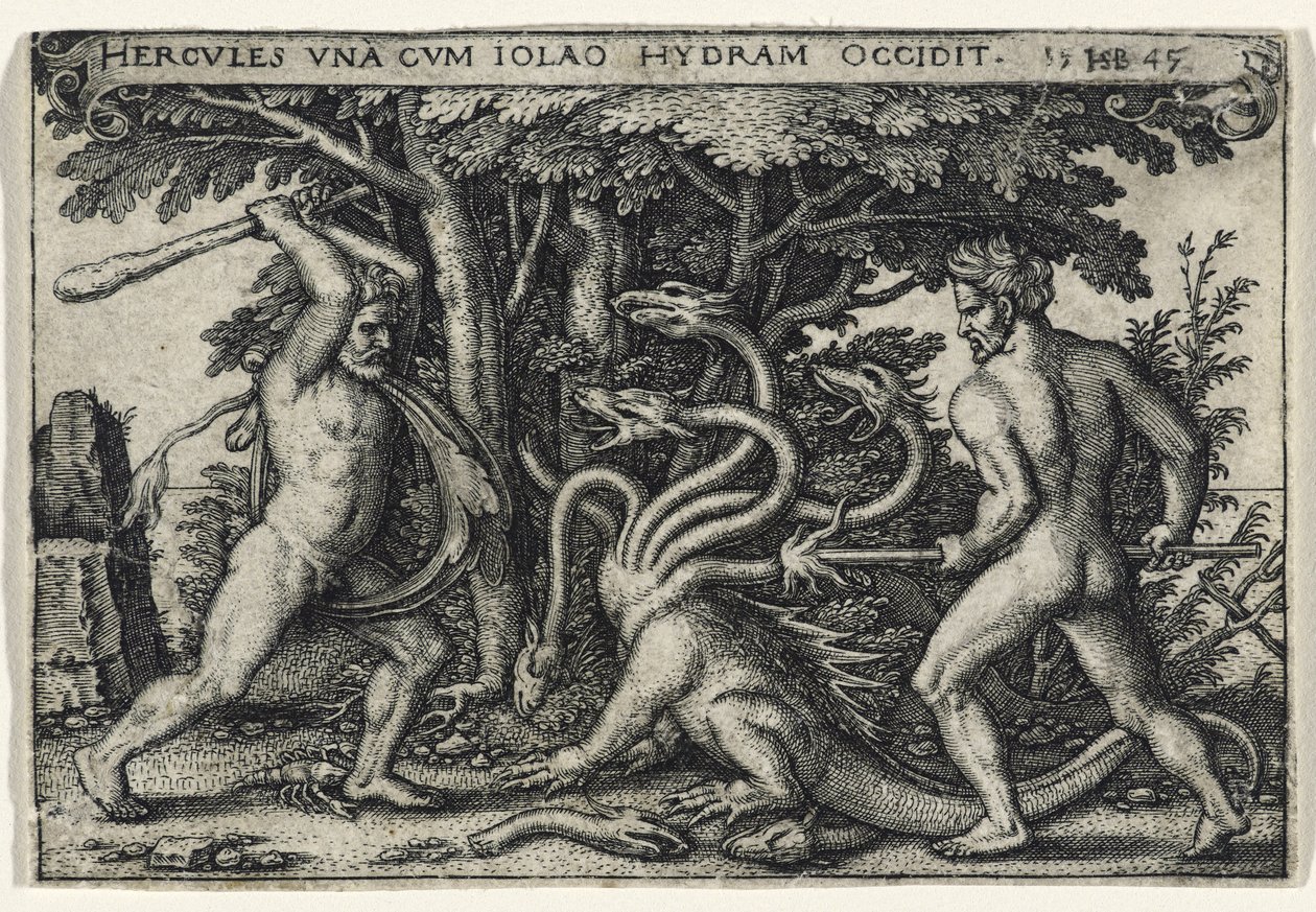Hercules Slaying the Hydra, 1545 (metszet fektetett papírra) alkotó: Hans Sebald Beham