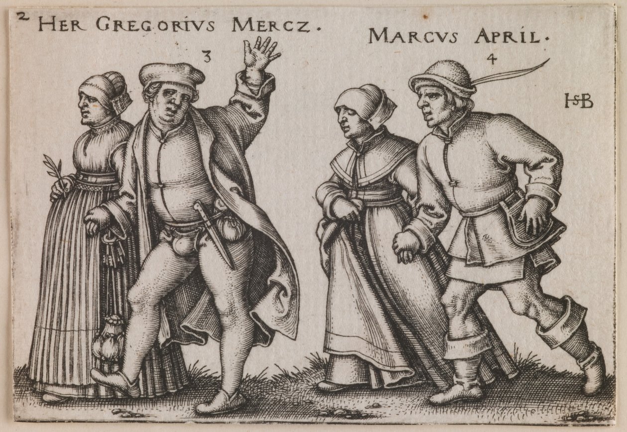 "Március és április" a "A parasztok ünnepe vagy A tizenkét hónap" című sorozatból. alkotó: Hans Sebald Beham