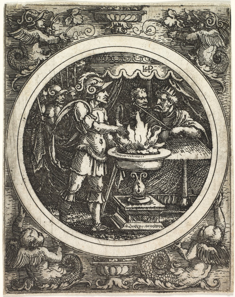 Mucius Scaevola tartja a kezét a tűzben alkotó: Hans Sebald Beham