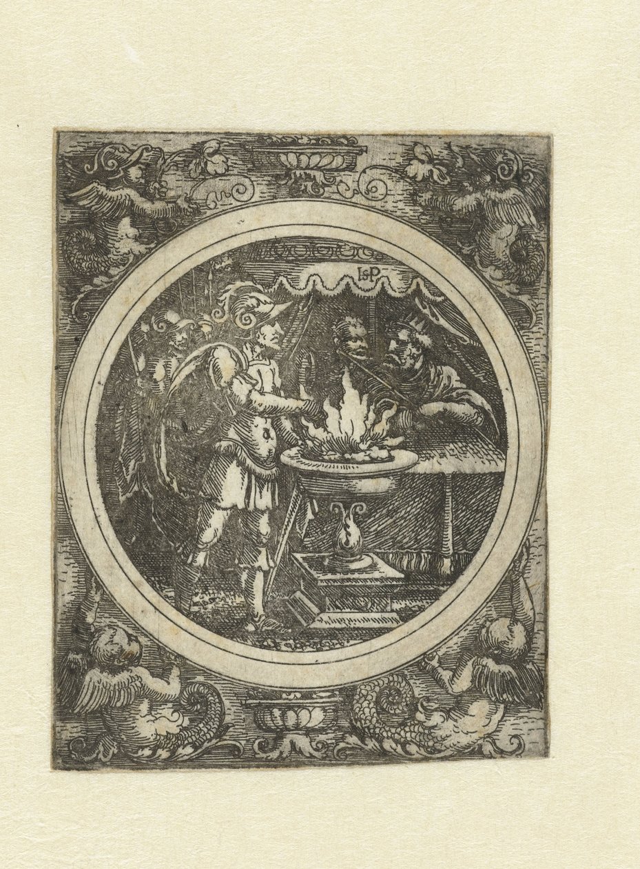 Mucius Scaevola jobbjával a tűzben alkotó: Hans Sebald Beham