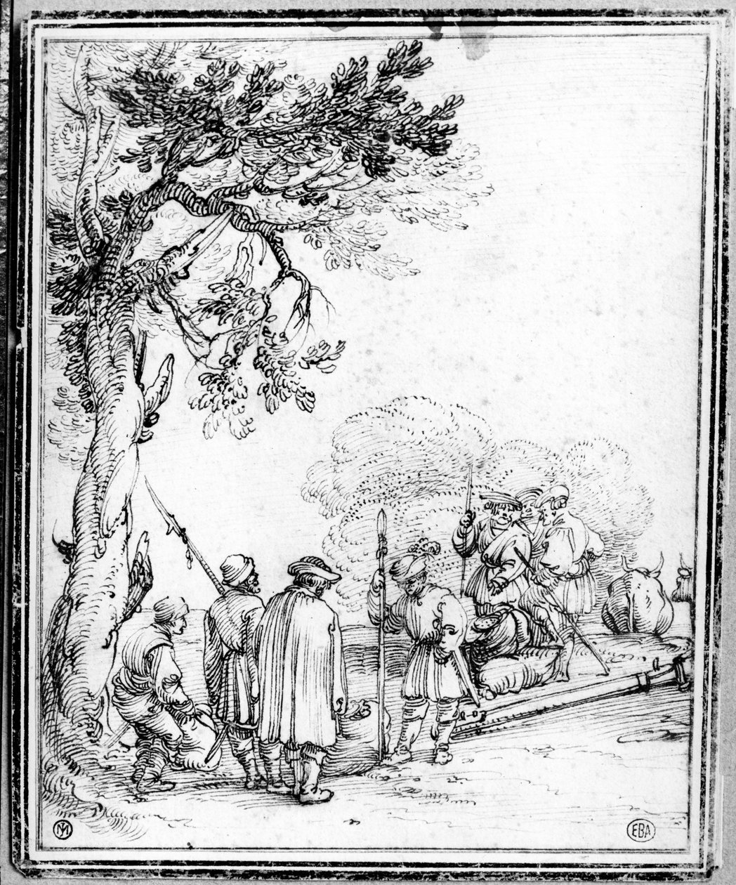 Paraszt- és katonakereskedelem (tinta papíron) alkotó: Hans Sebald Beham