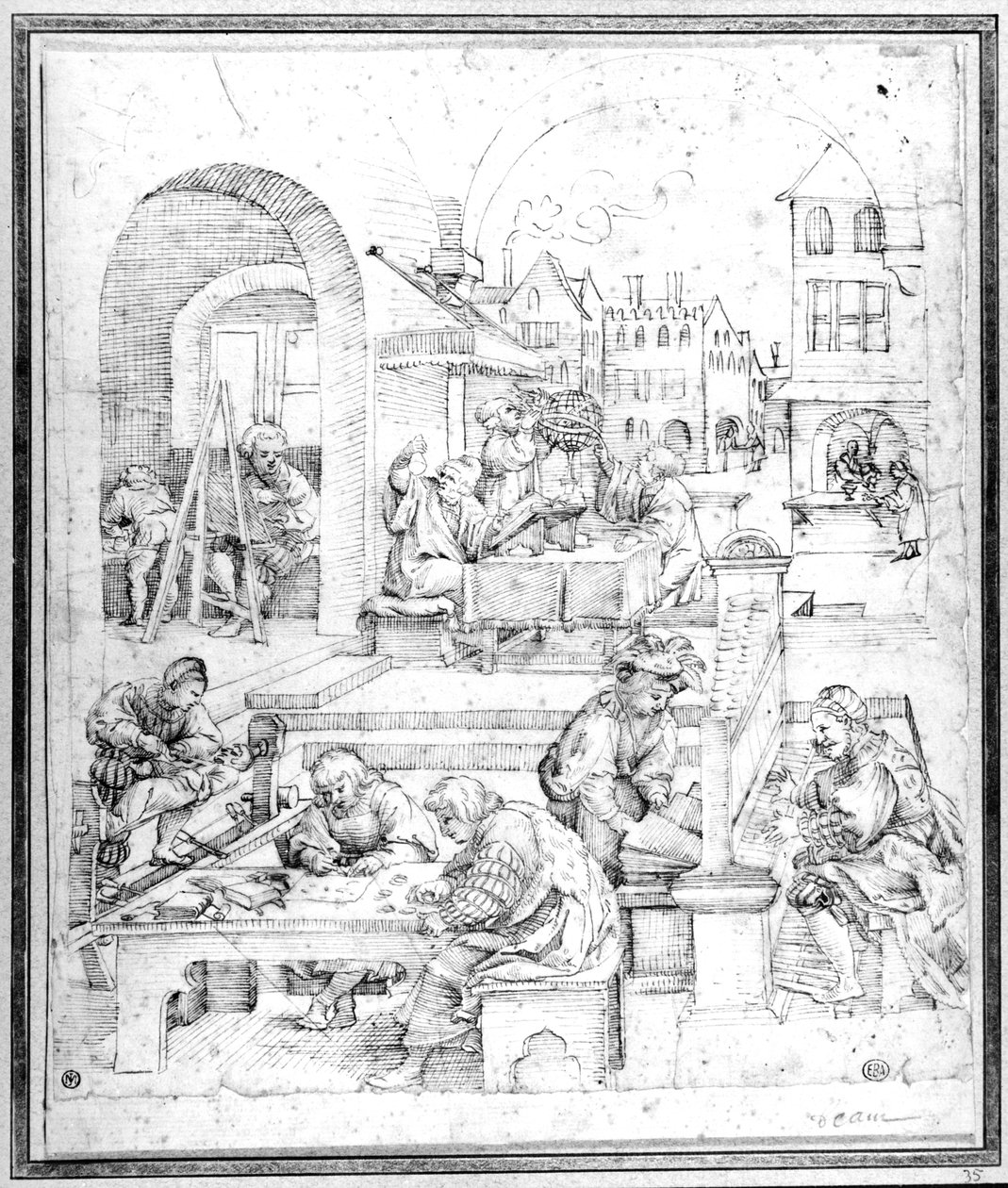 Tudomány, művészet és kereskedelem (toll és tinta) alkotó: Hans Sebald Beham