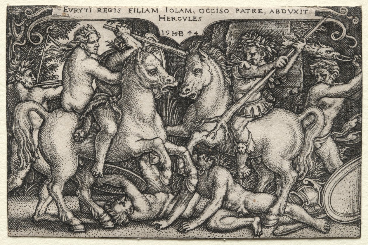 Herkules munkássága: Herkules elrabolja Iole-t, 1544. alkotó: Hans Sebald Beham