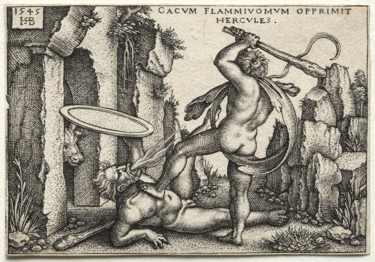 Herkules munkássága: Herkules megöli az óriási kakuszt, 1545. alkotó: Hans Sebald Beham