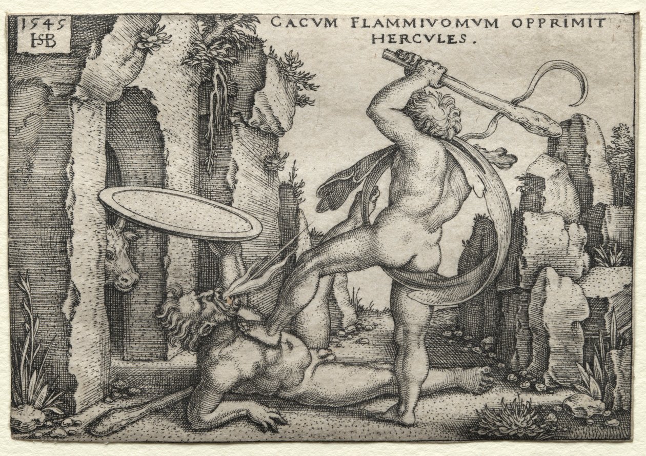 Herkules munkássága: Herkules megöli az óriási kakuszt, 1545. alkotó: Hans Sebald Beham