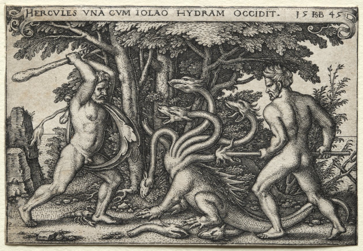 Herkules munkássága: Herkules megöli a lerneai hidrát, 1545. alkotó: Hans Sebald Beham