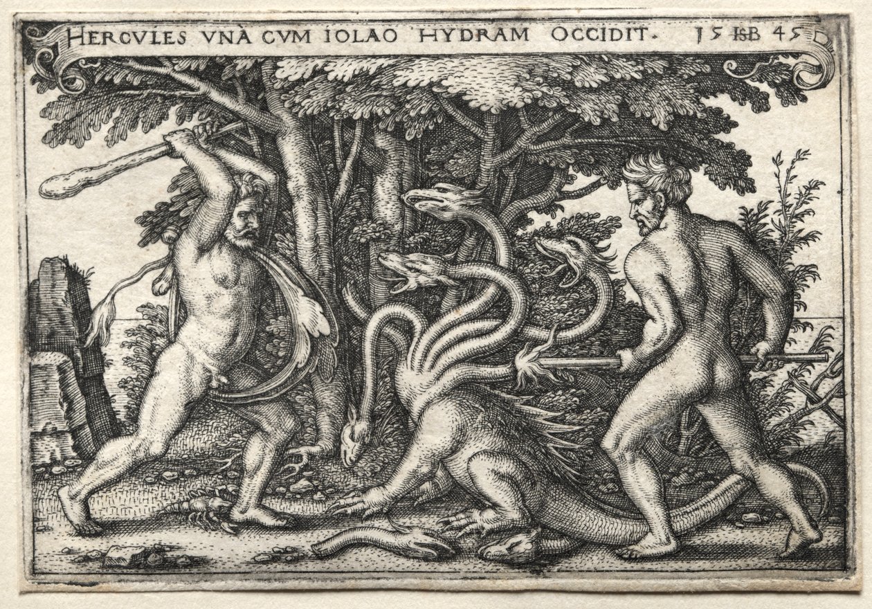 Herkules munkássága: Herkules megöli a lerneai hidrát, 1545. alkotó: Hans Sebald Beham