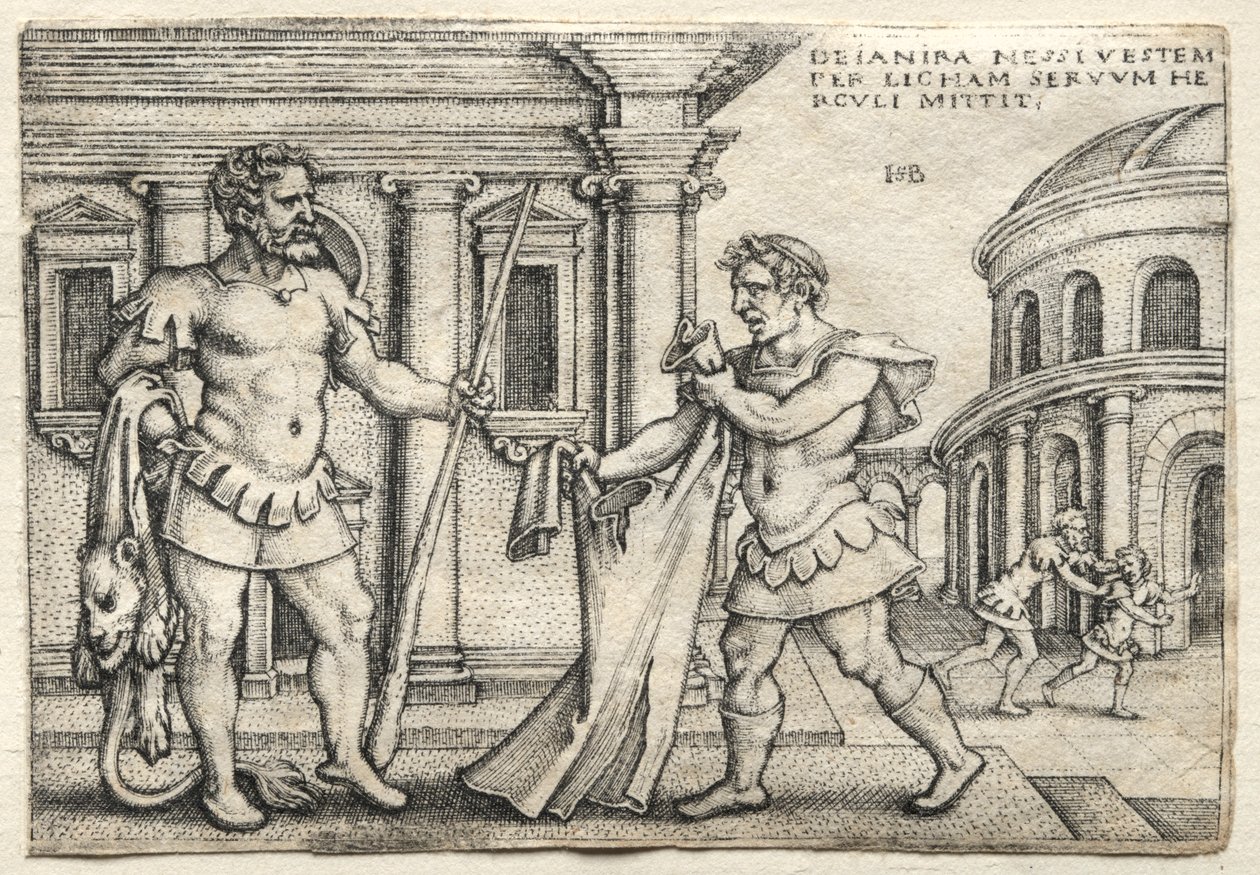 Herkules munkássága: Herkules megkapja a Nessus-vérrel átitatott ruhát, 1542. alkotó: Hans Sebald Beham