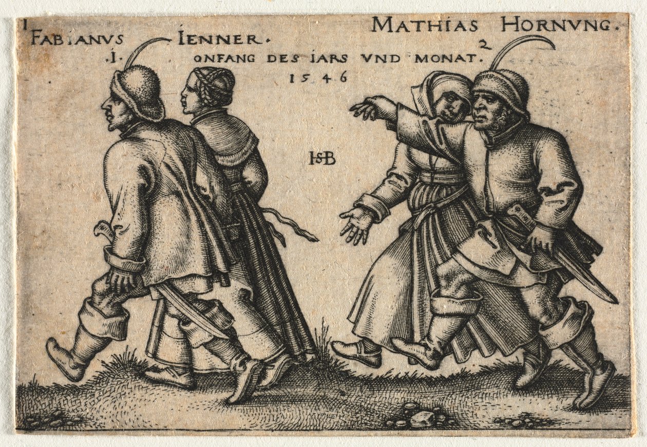 A parasztlakodalom vagy a tizenkét hónap: 1-Fabianus Jenner 2-Mathias Hornung alkotó: Hans Sebald Beham