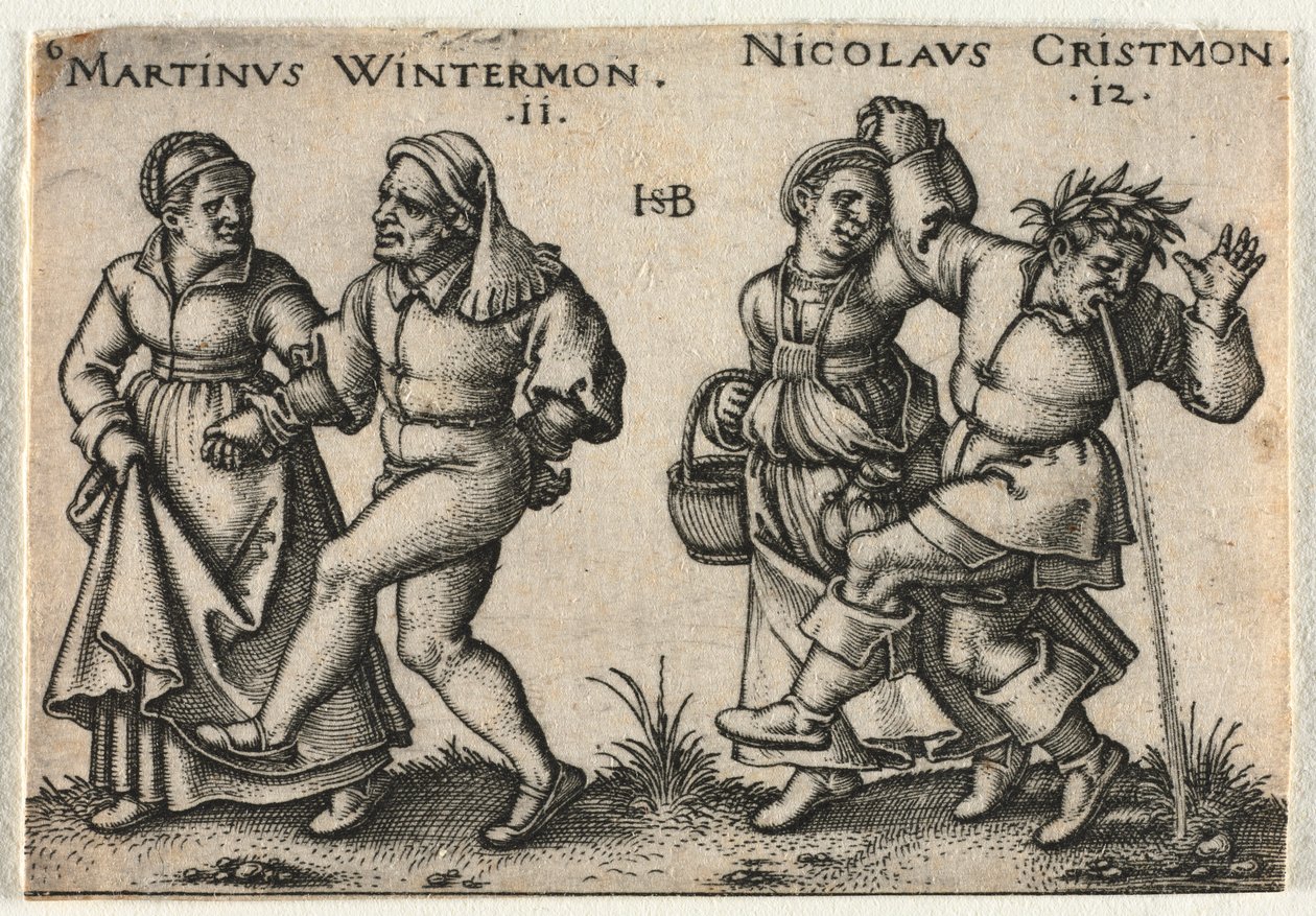 A parasztlakodalom vagy a tizenkét hónap: 11-Martinus Wintermon 12-Nicolaus Cristmon alkotó: Hans Sebald Beham