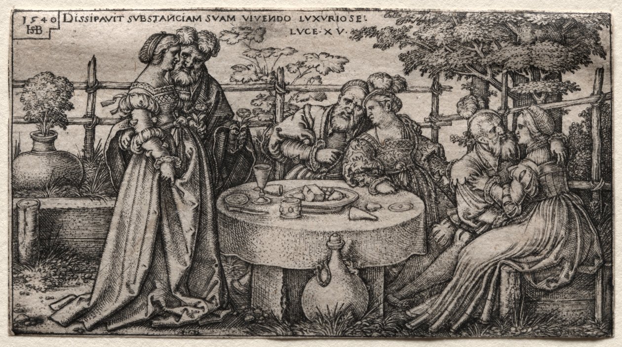 A tékozló fiú: Vagyonának elpazarlása alkotó: Hans Sebald Beham