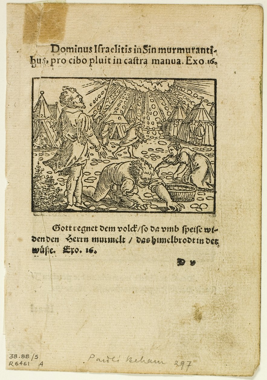 A Manna esője a Biblische Historien Künstlich fürgemalt, ötödik lemez a Woodcuts from Books of the XVI Century című kötetből. alkotó: Hans Sebald Beham