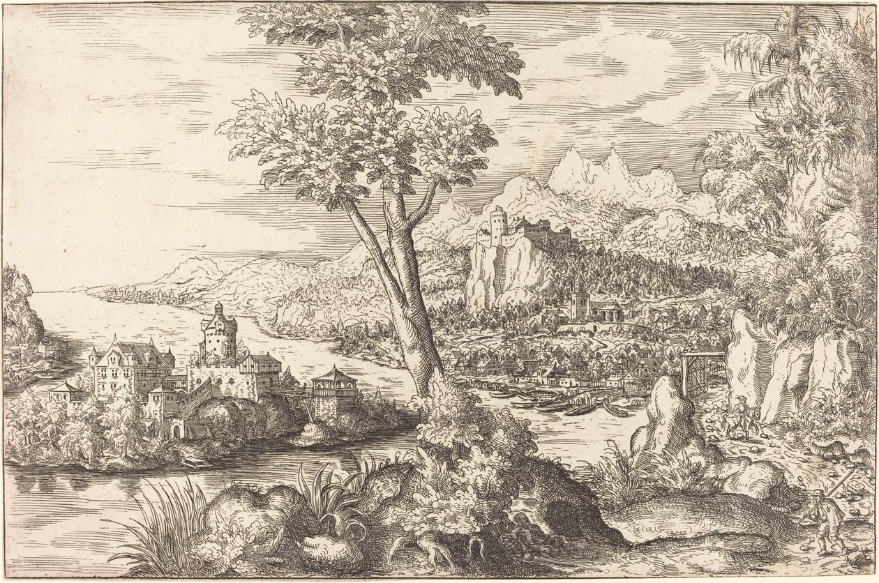 Táj három emberrel, c. 15581559. alkotó: Hans Sebald Lautensack