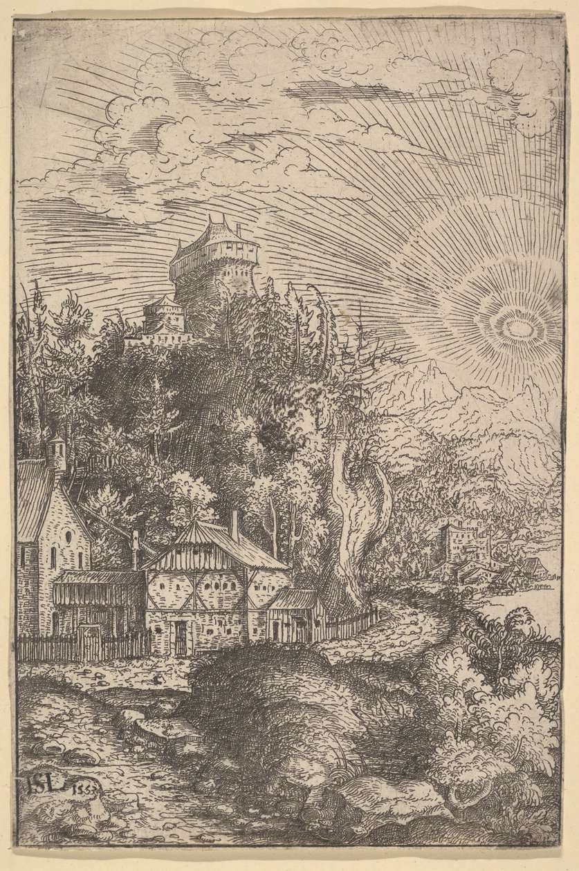 Táj egy sziklán álló kastéllyal, 1553. alkotó: Hans Sebald Lautensack