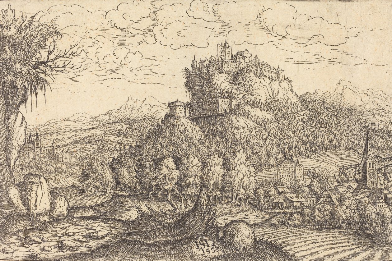 Táj kastéllyal a központban, 1553. alkotó: Hans Sebald Lautensack