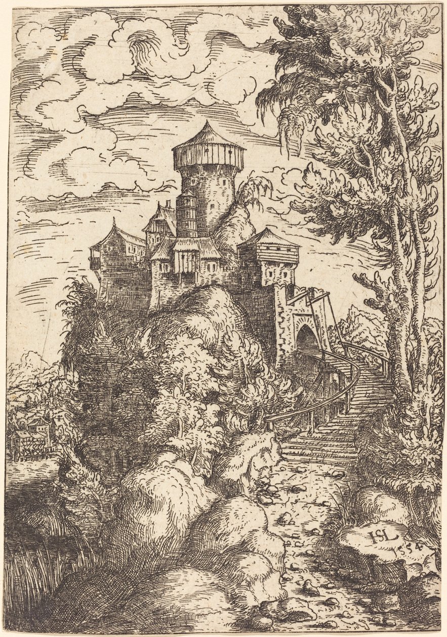 Táj erőddel és nagy lépcsővel, 1554. alkotó: Hans Sebald Lautensack