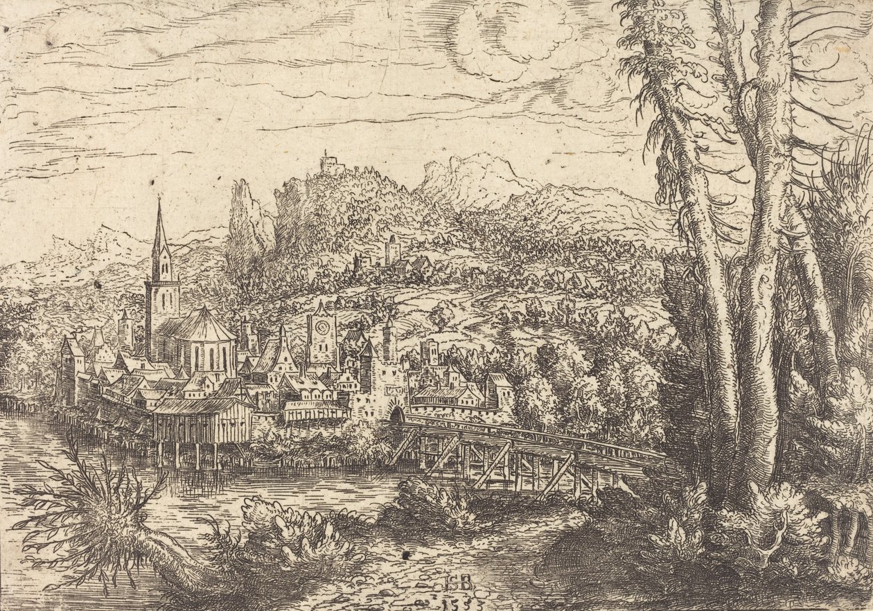 Kilátás a városra a folyó mellett, 1553. alkotó: Hans Sebald Lautensack
