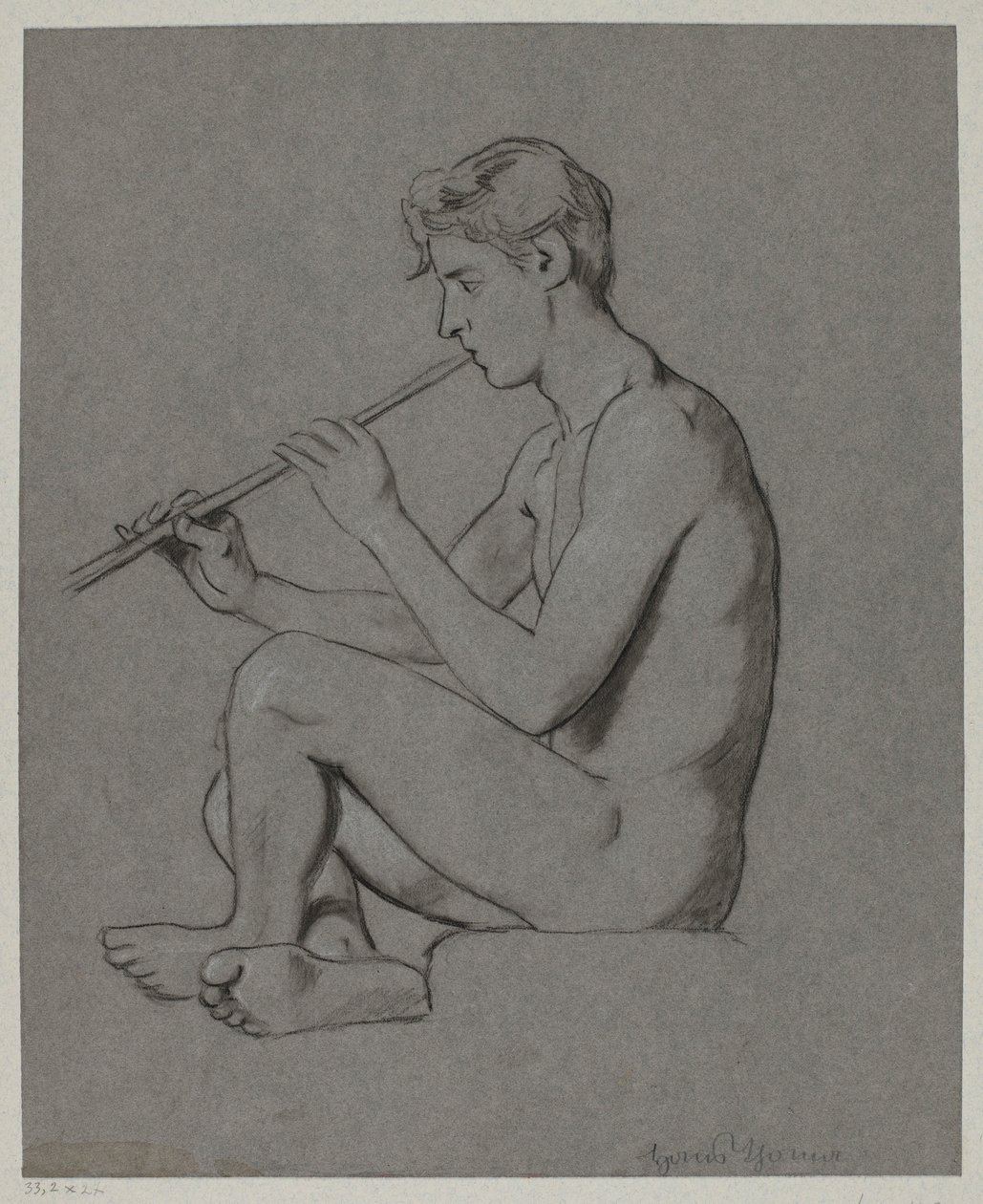 Fuvolázó ifjú aktja alkotó: Hans Thoma